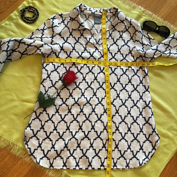 🩷 NEIMAN MARCUS; Classy & Upscale Geometric Black/White 100% LINEN Tunic; Sz. S! - Picture 8 of 10